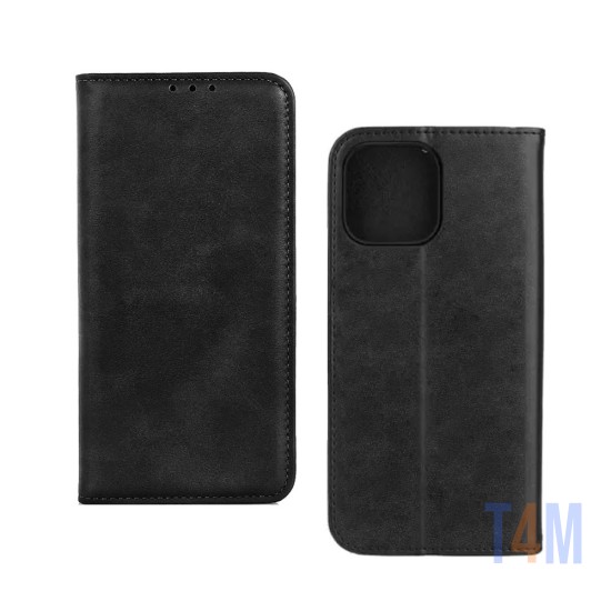 Funda Abatible de Cuero con Bolsillo Interno para Apple iPhone 15 Negro